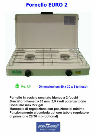 Fornello EUROCAMPING 2 fuochi smaltato griglia cromata-0