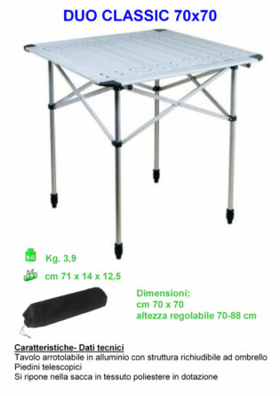 Tavolo campeggio DUO CLASSIC ROLLER ALU 70 x 70-0