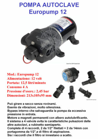 POMPA automatica EUROPUMP 12 VOLT 12,5 lt/min 4A-0