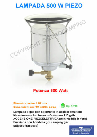 Lampada gas 500w piezo attacco camping gas EUROCAMPING-0
