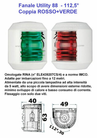 COPPIA FANALI 112.5° UTILITY 88 rosso+verde-0
