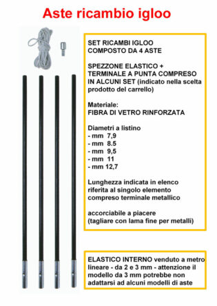 ASTE IN FIBRA PALETTI PER TENDE IGLOO RICAMBI STRUTTURA PEZZI SINGOLI