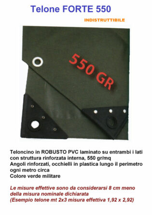 TELONE 4x6 metri IMPERMEABILE PVC PESANTE 550 gr/mq verde-0