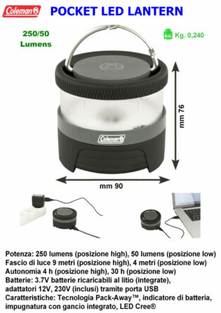 Lampada Pack-Away Pocket LED Lantern Coleman ricaricabile-0