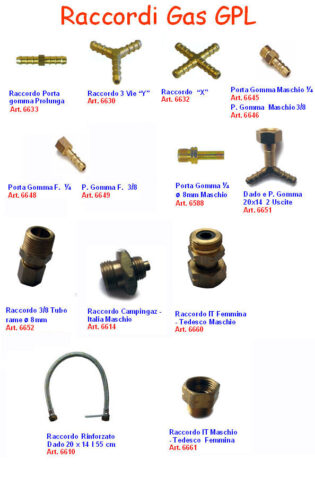 Raccordi bombole e portagomma gas gpl vari modelli