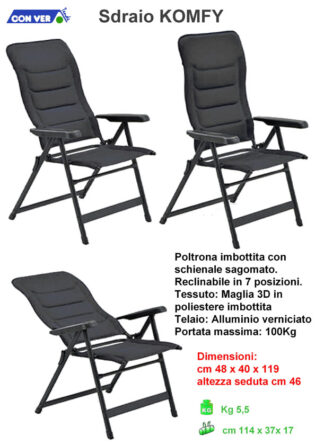 SEDIA SDRAIO KOMFY CONVER BLU RECLINABILE 7 POSIZIONI