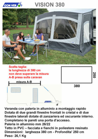 Veranda CONVER VISION 380 caravan roulotte MONTAGGIO RAPIDO - made in Italy-0