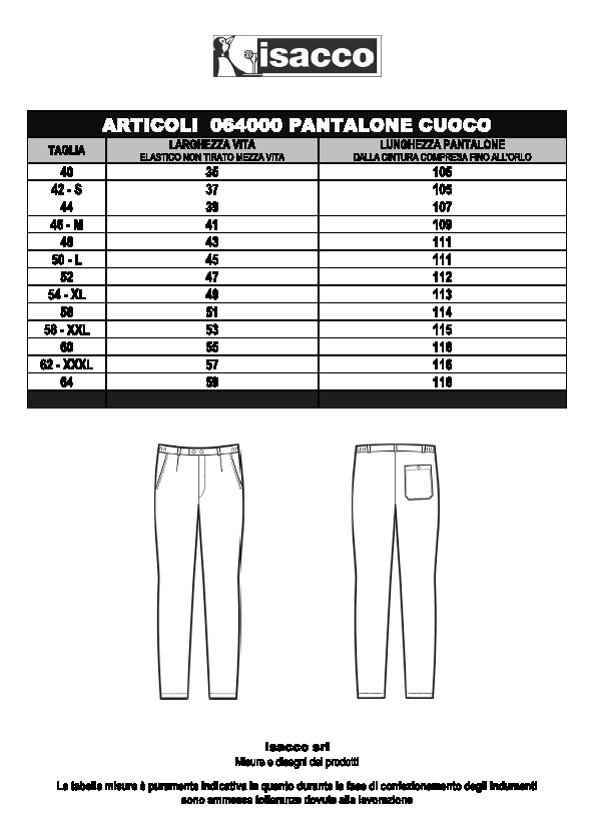 PANTALONE BIANCO CLASSICO Cotone 100% ISACCO Taglia S