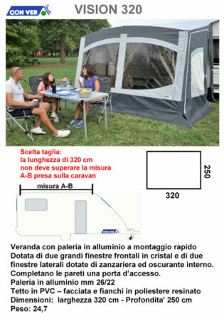 Veranda CONVER VISION 320 caravan roulotte MONTAGGIO RAPIDO - made in Italy ANCHE CON KIT INVERNALE-0