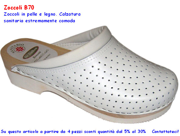 ZOCCOLI Cucina bianchi pelle traforata suola legno e poliuretano Taglia 37