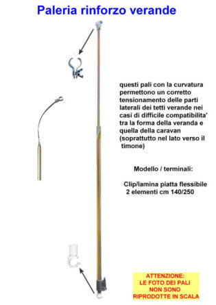 PALO RINFORZO VERANDE ALLUMINIO CLIP+LAMINA FLESSIBILE CON MORSETTO 140/260 cm